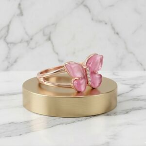 Pink Butterfly & Rhinestone Ring NWOT